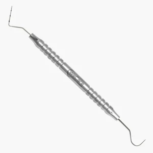 UNC-15 periodontal probe, full stainless steel double-ended design with marked measuring tip.