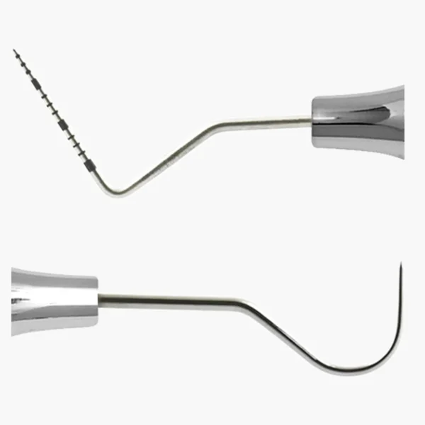 Close-up of UNC-15 probe tips showing the marked measuring end and smooth curved end.